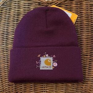 Cute Carhartt Kids Dark Purple Beanie hand embroidered one of a kind.